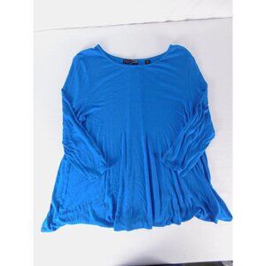 JW Style Blouse Womens XL Blue 3/4 Sleeve Scoop Neck Tunic Stretch Jersey Top